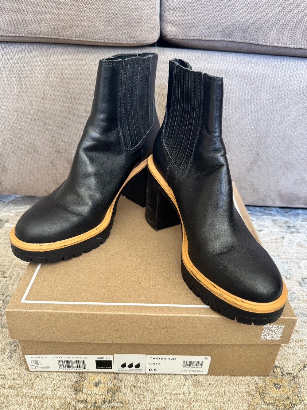 Dolce Vita Caster H2O Black Leather Waterproof Boots Size 9.5
